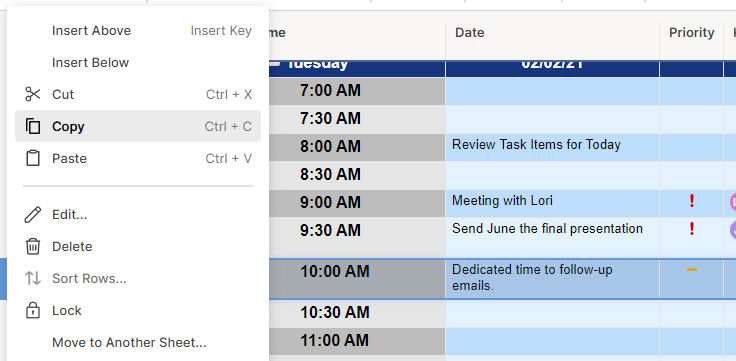 schedule smartsheet copy