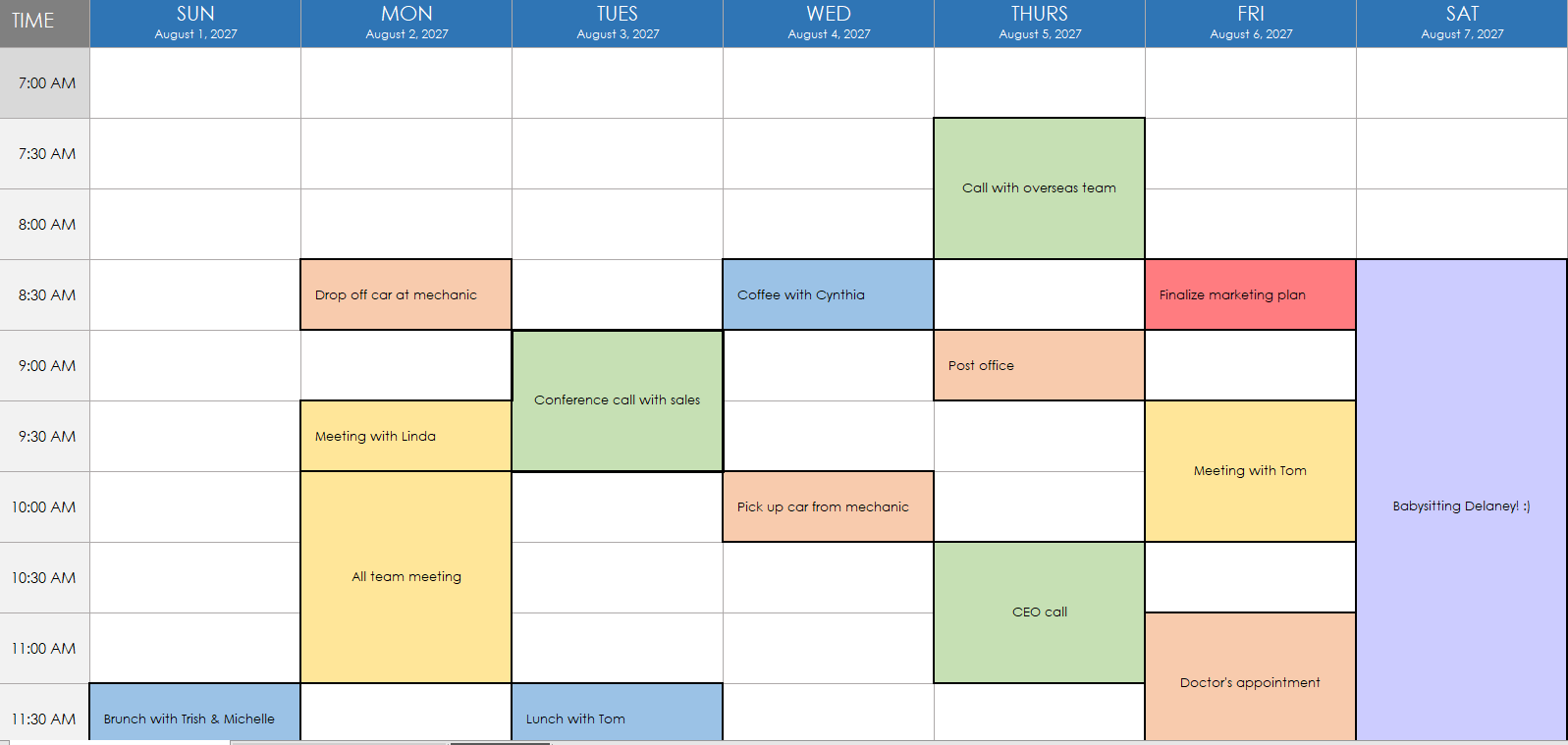 schedule with borders