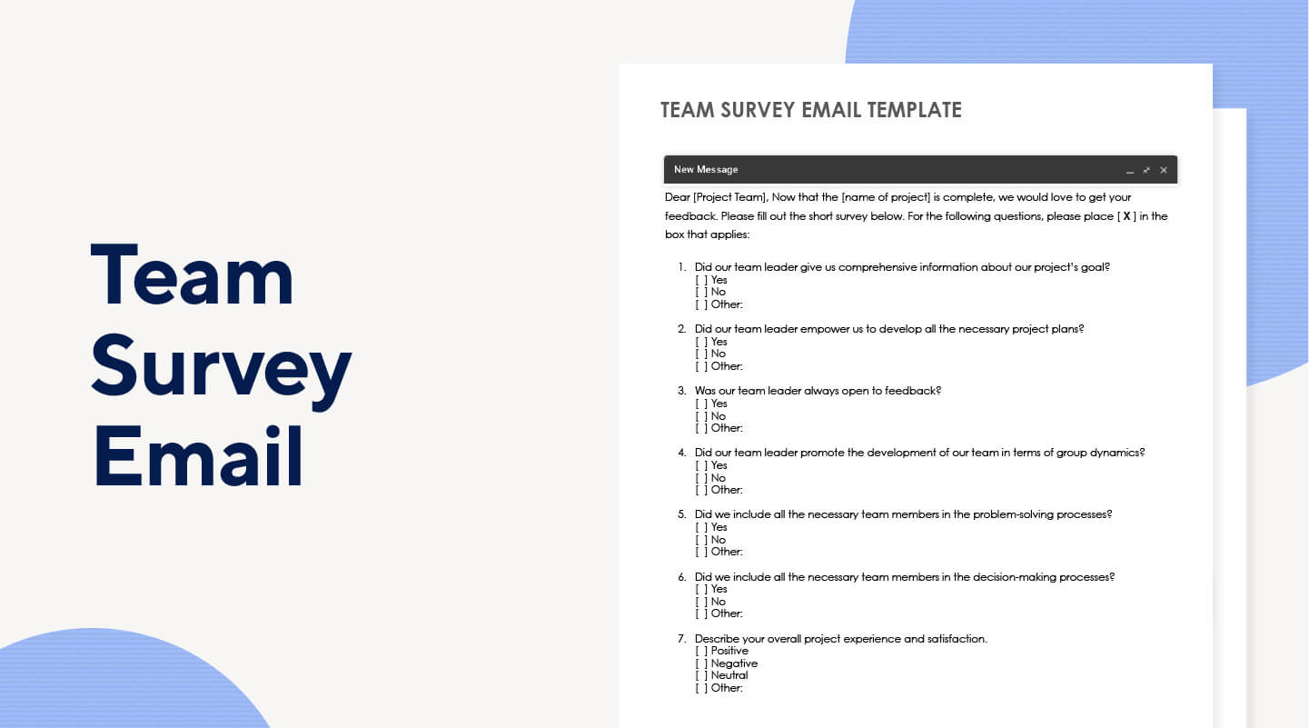 Team survey email mockup template.