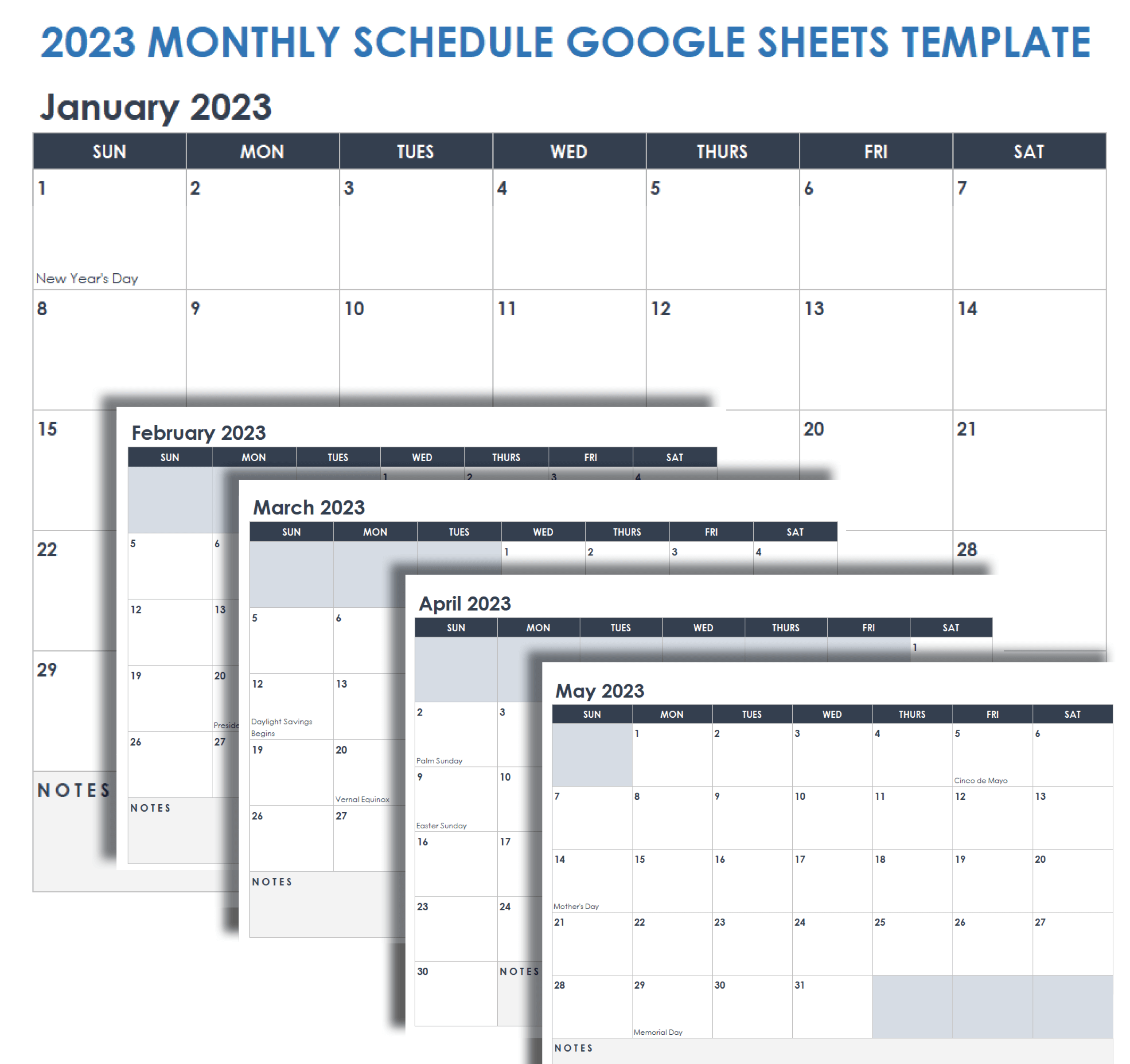 2023 Monthly Schedule Google Sheets Template