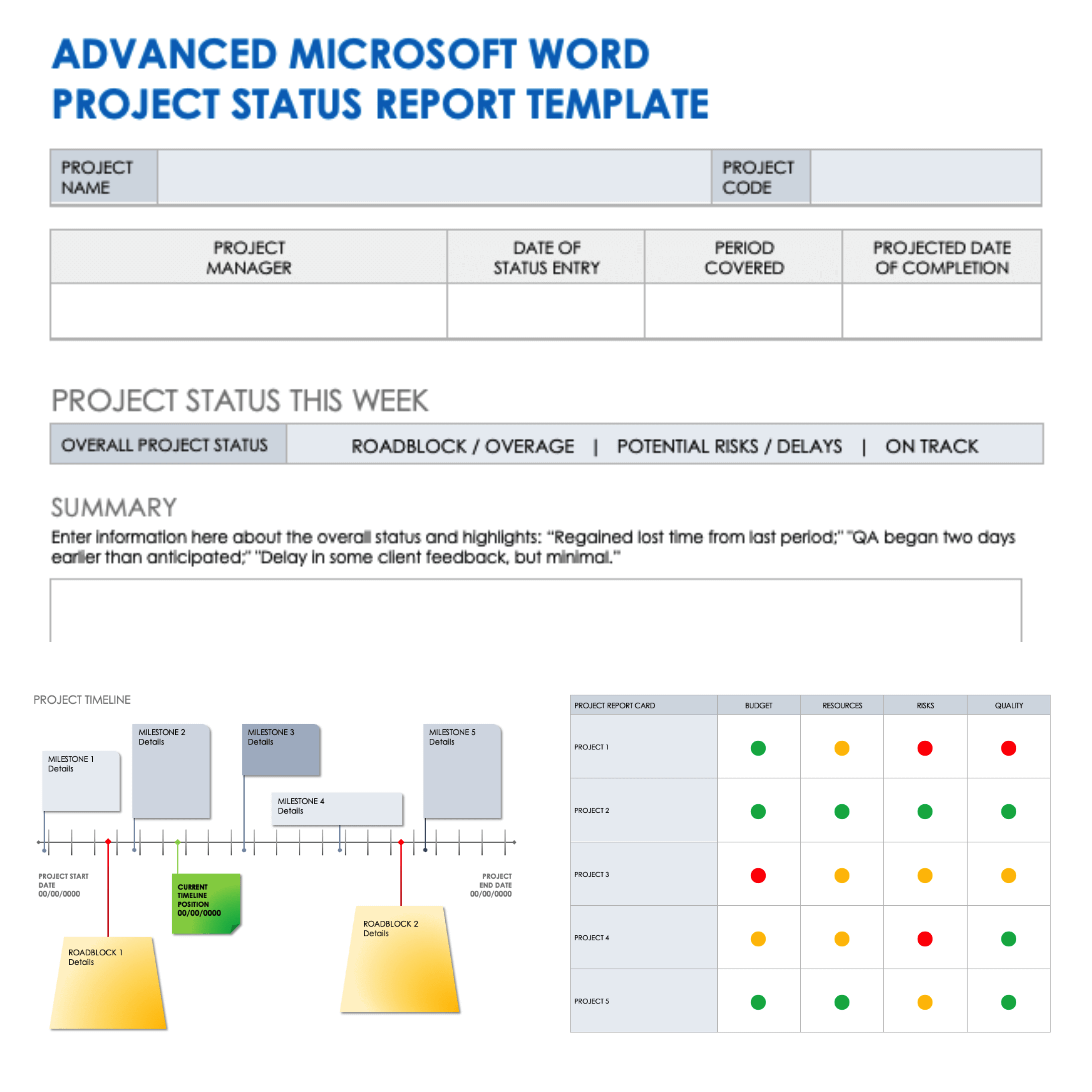 Advanced Microsoft Word Project Status Report Template