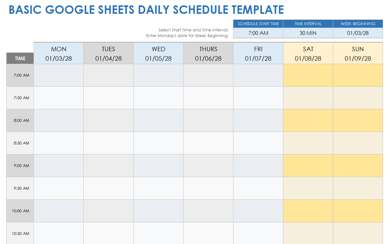 Basic Daily Schedule Template Google Sheets