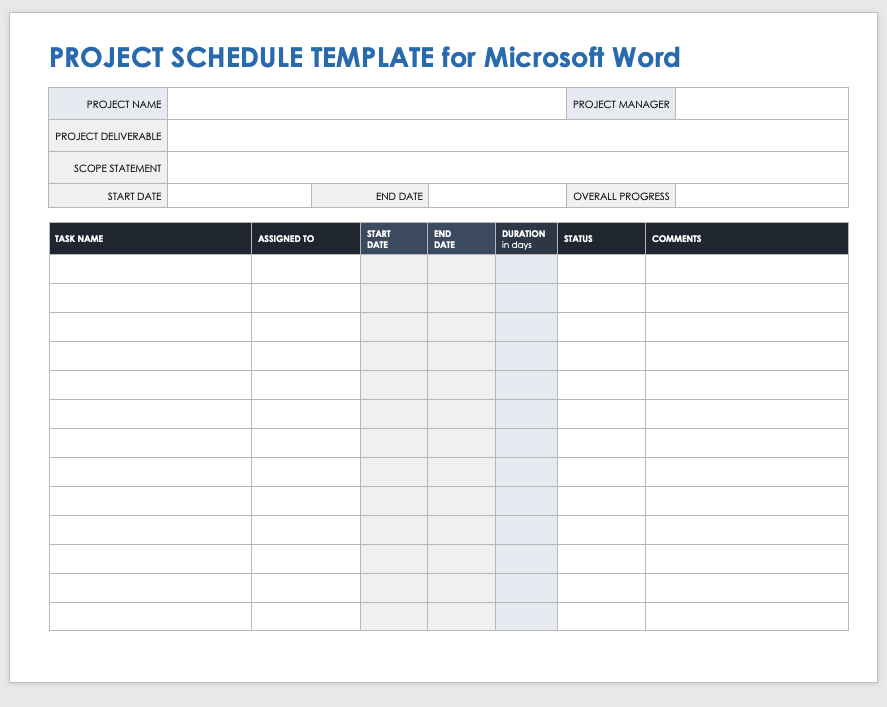 Microsoft Word Project Schedule Template