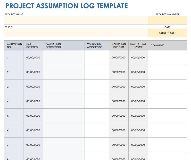 Project Assumption Log Template