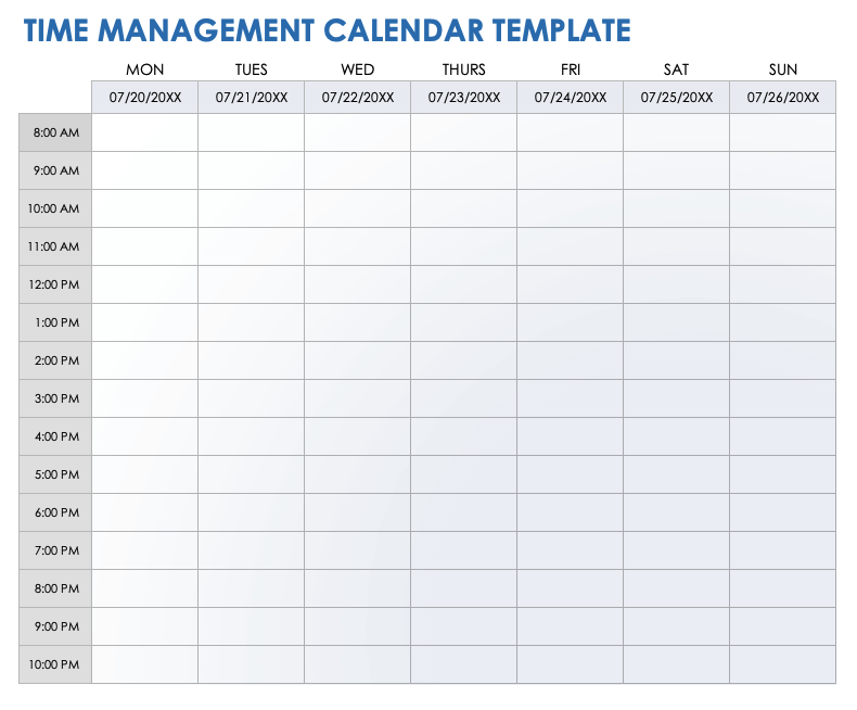 Time Management Calendar Template