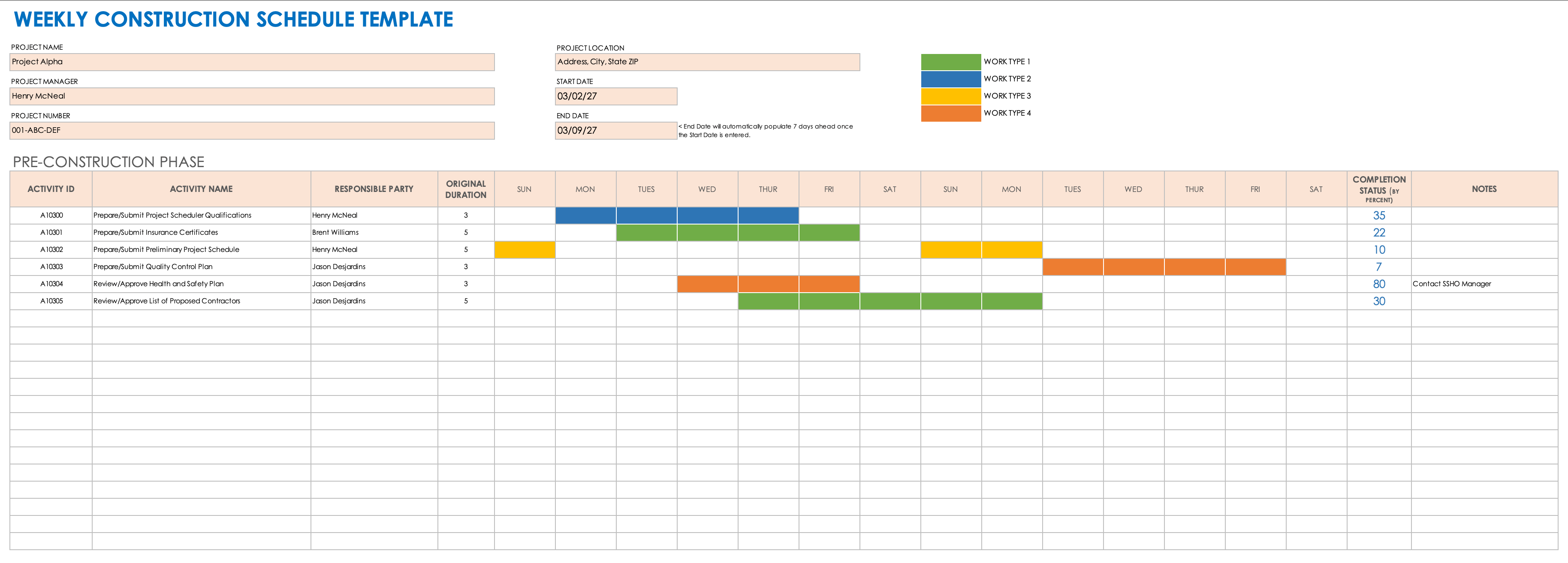 Weekly Construction Schedule Template