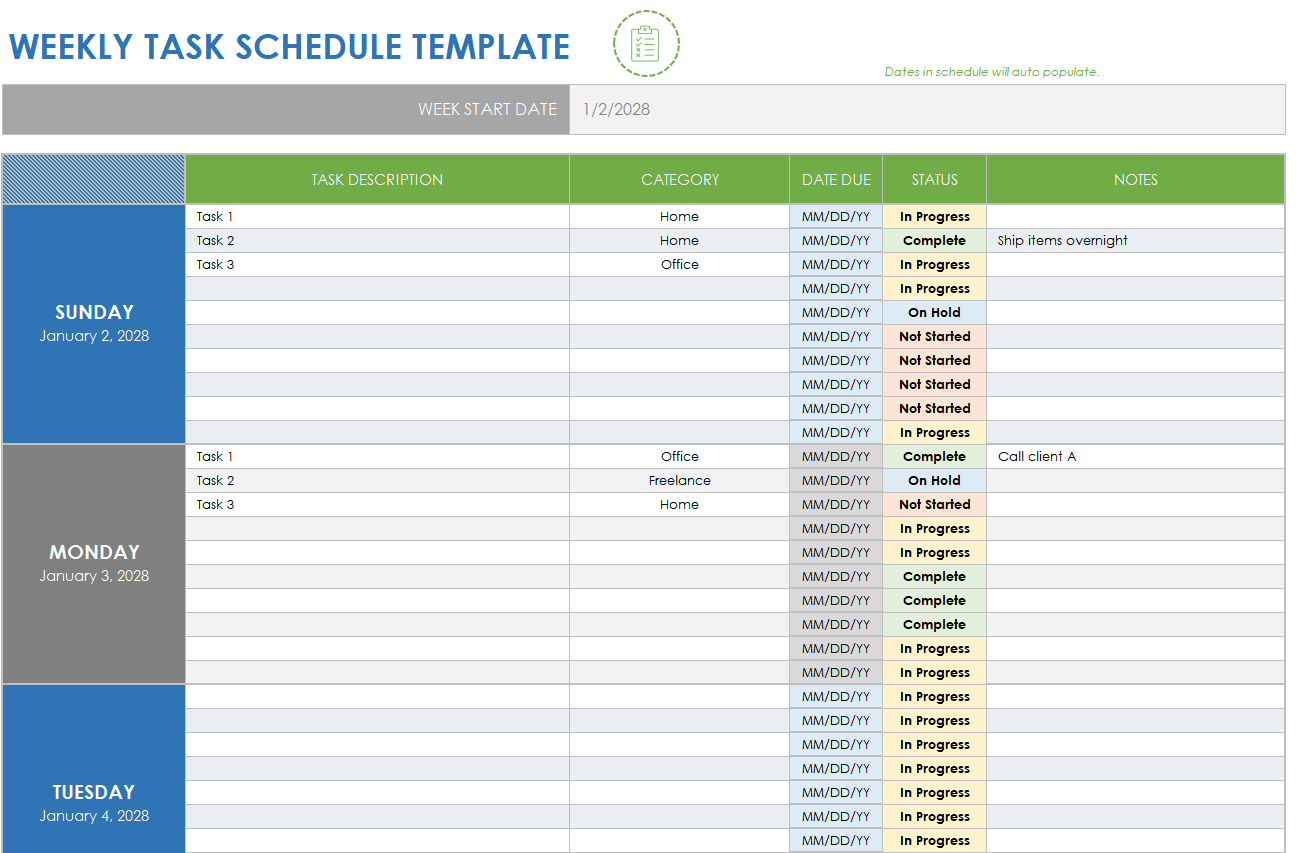 Weekly Task Schedule Template