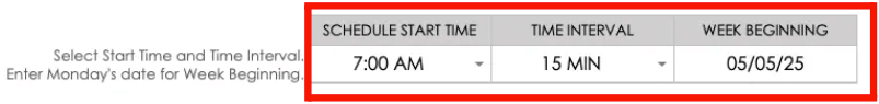 google sheets schedule start time time interval