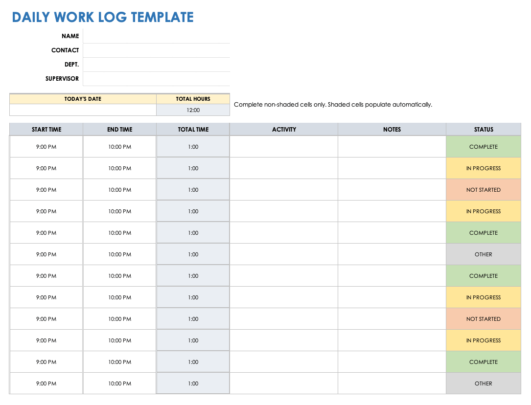 Daily Work Log Template