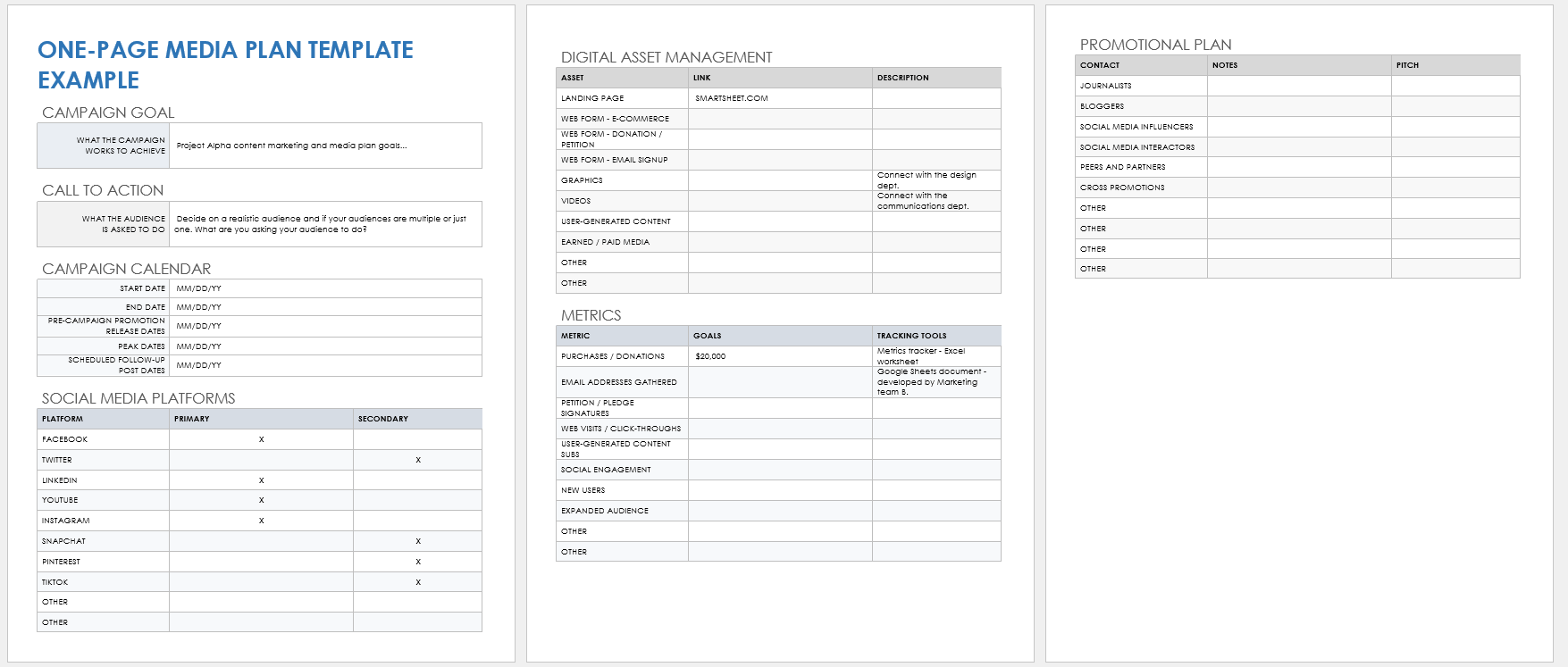 One-Page Media Plan Example Template