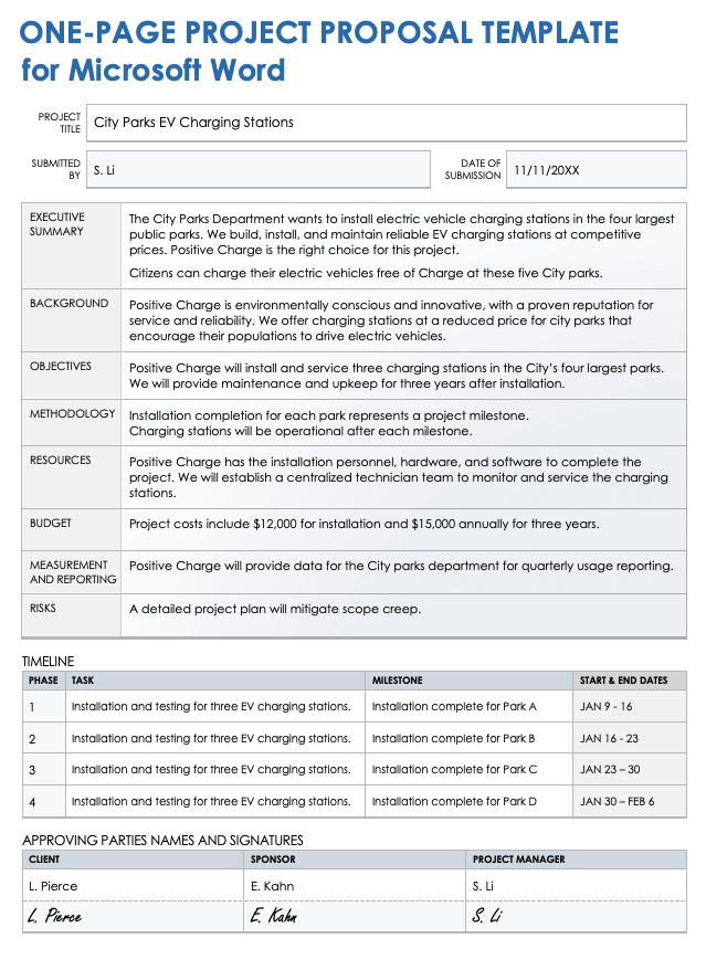 One-Page Project Proposal Example Template Microsoft Word