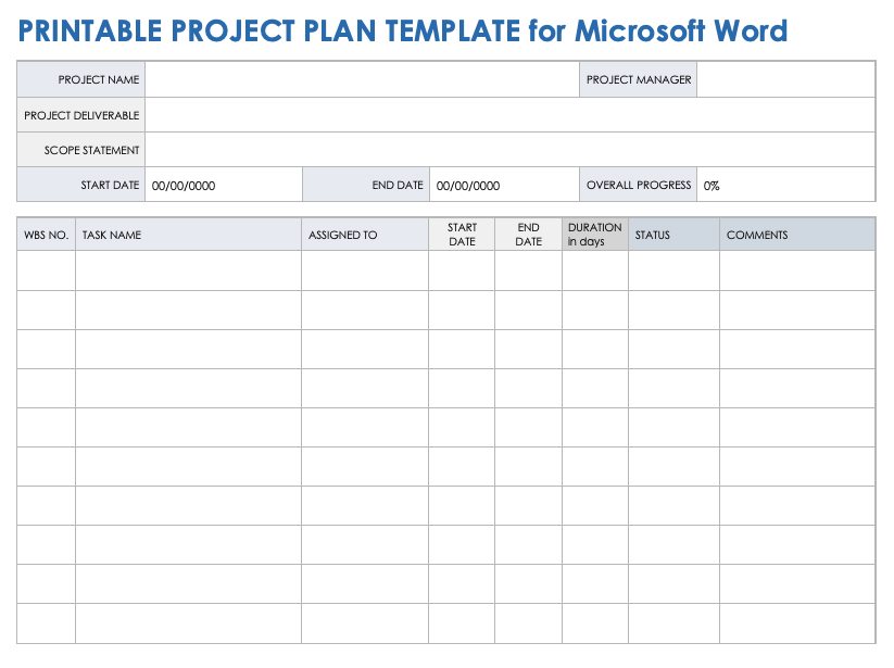 Printable Project Plan Template Microsoft Word