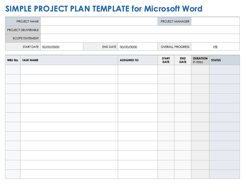 Simple Project Plan Template Microsoft Word
