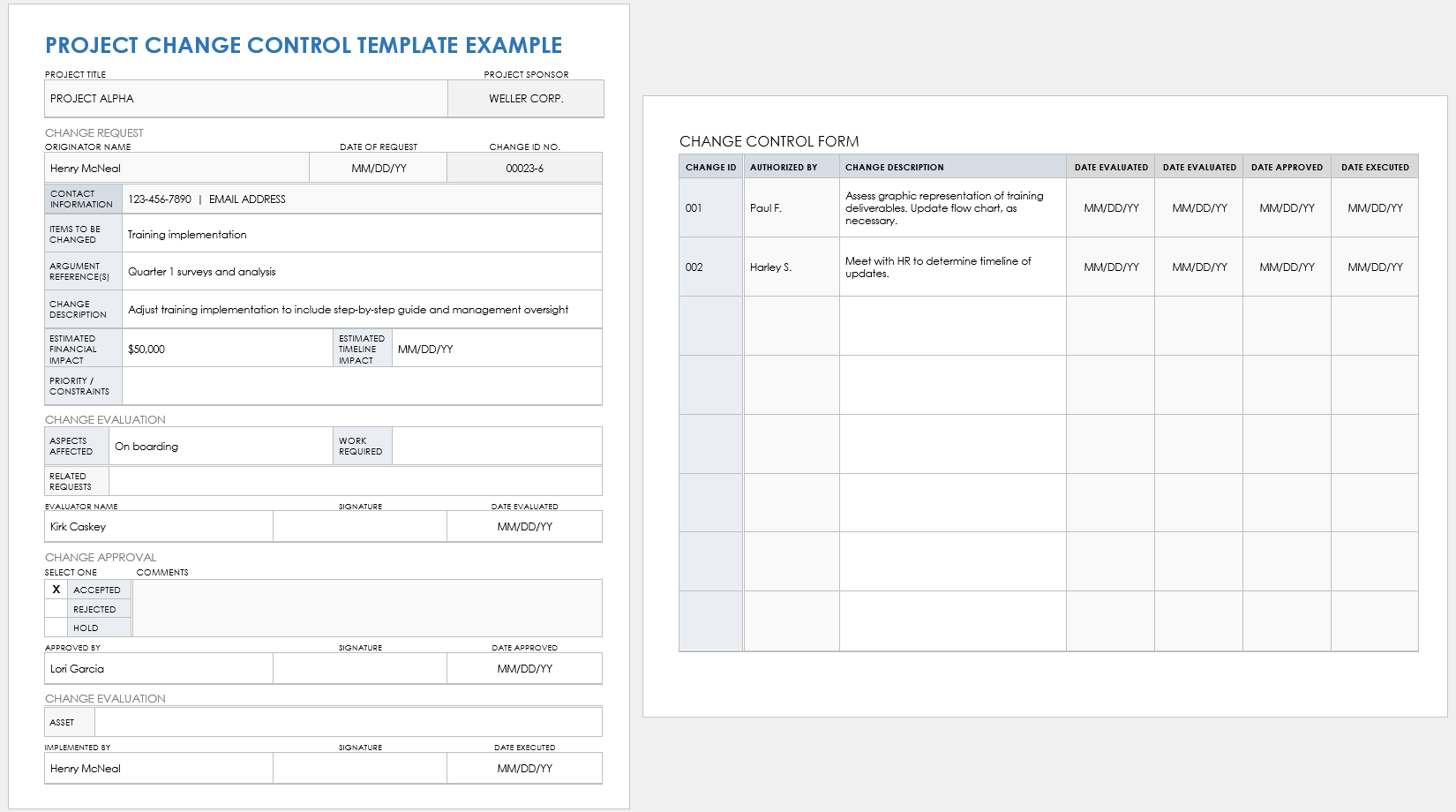 Project Change Control Example Template