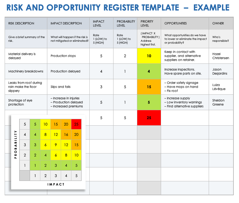 Risk and Opportunity Register Example Template