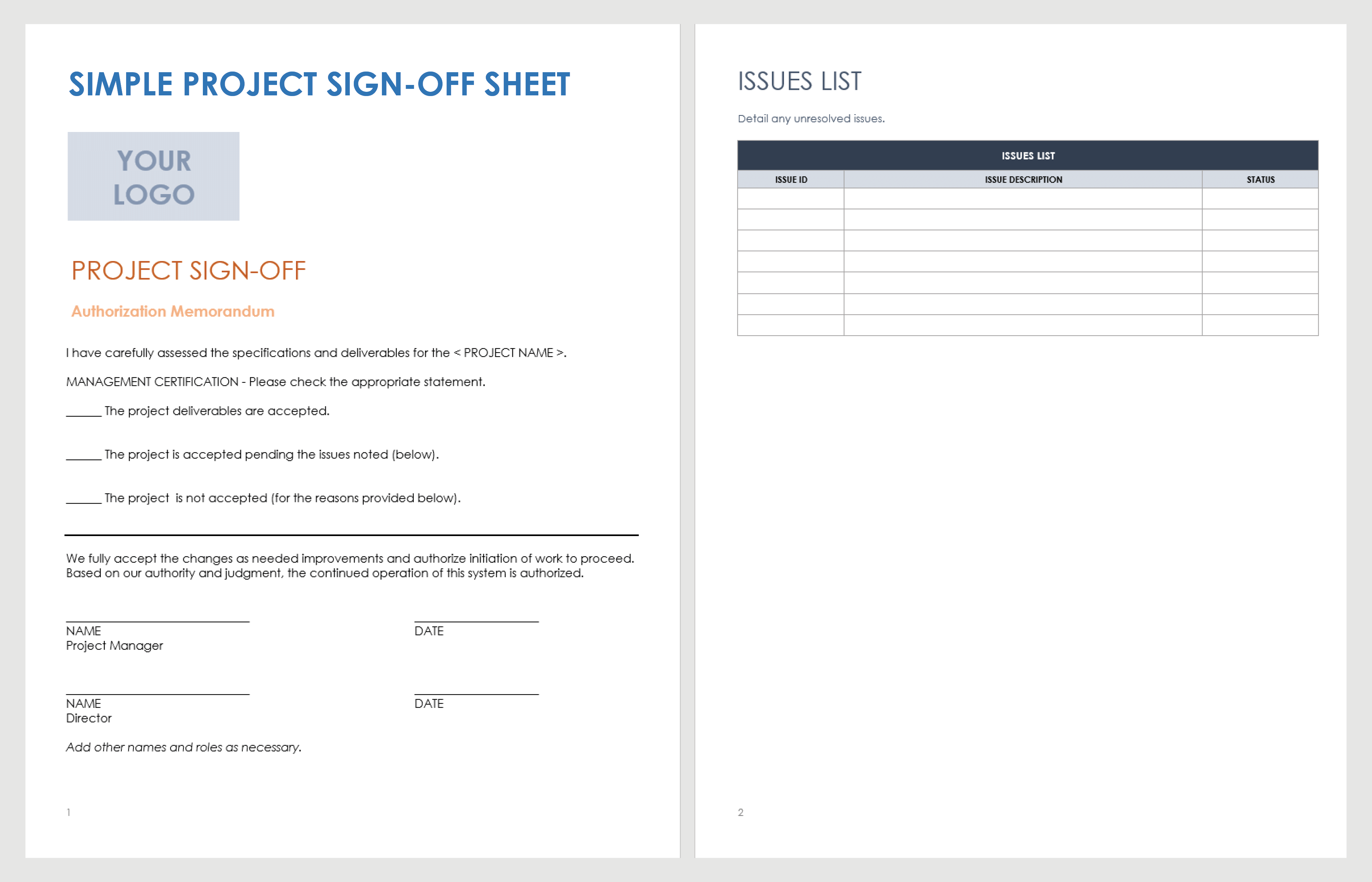 Simple Project Sign-Off Template