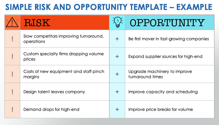 Simple Risk and Opportunity Example Template