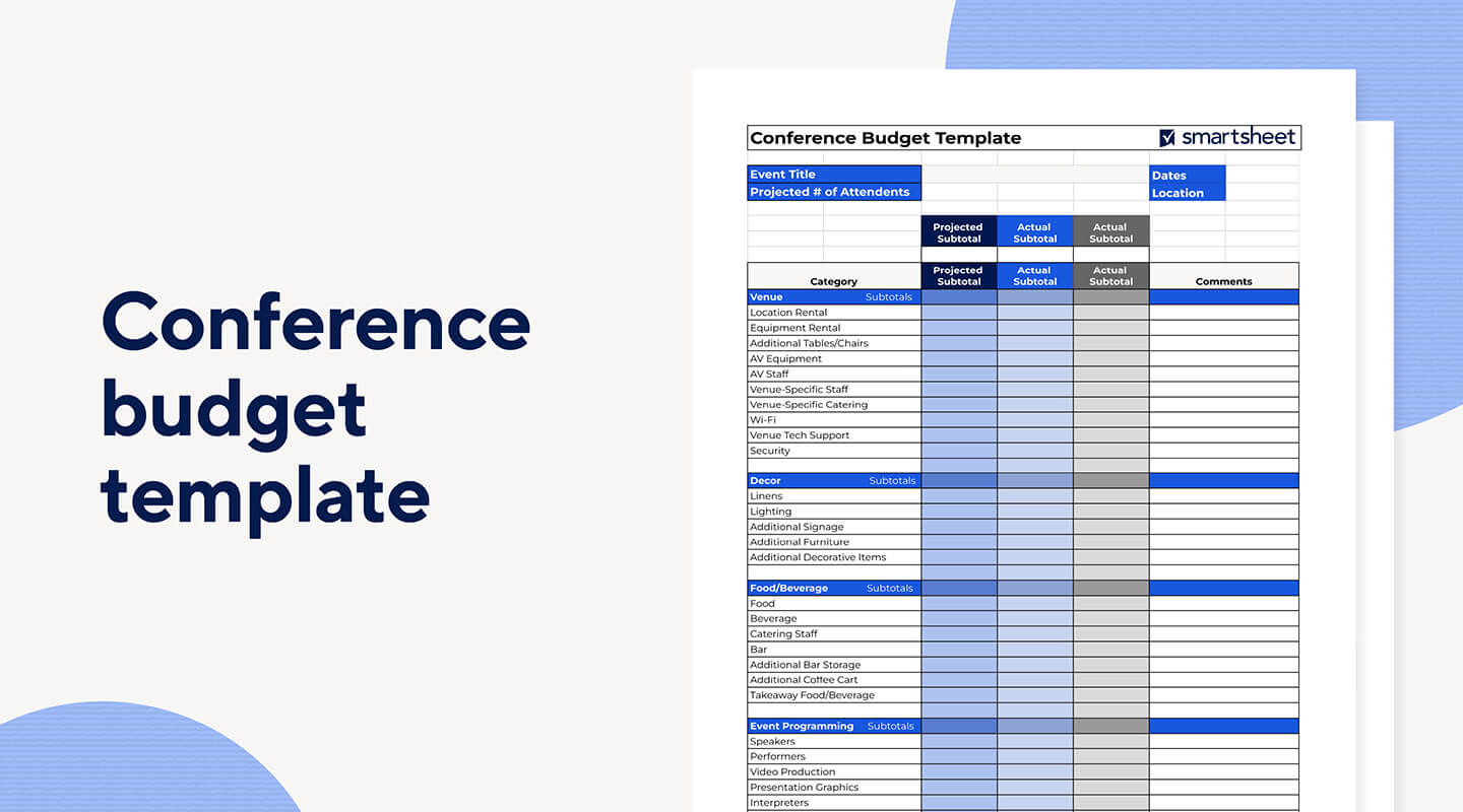 Conference budget template mockup.