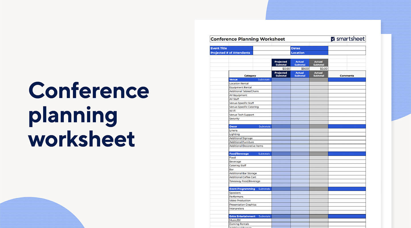 Conference planning worksheet mockup.