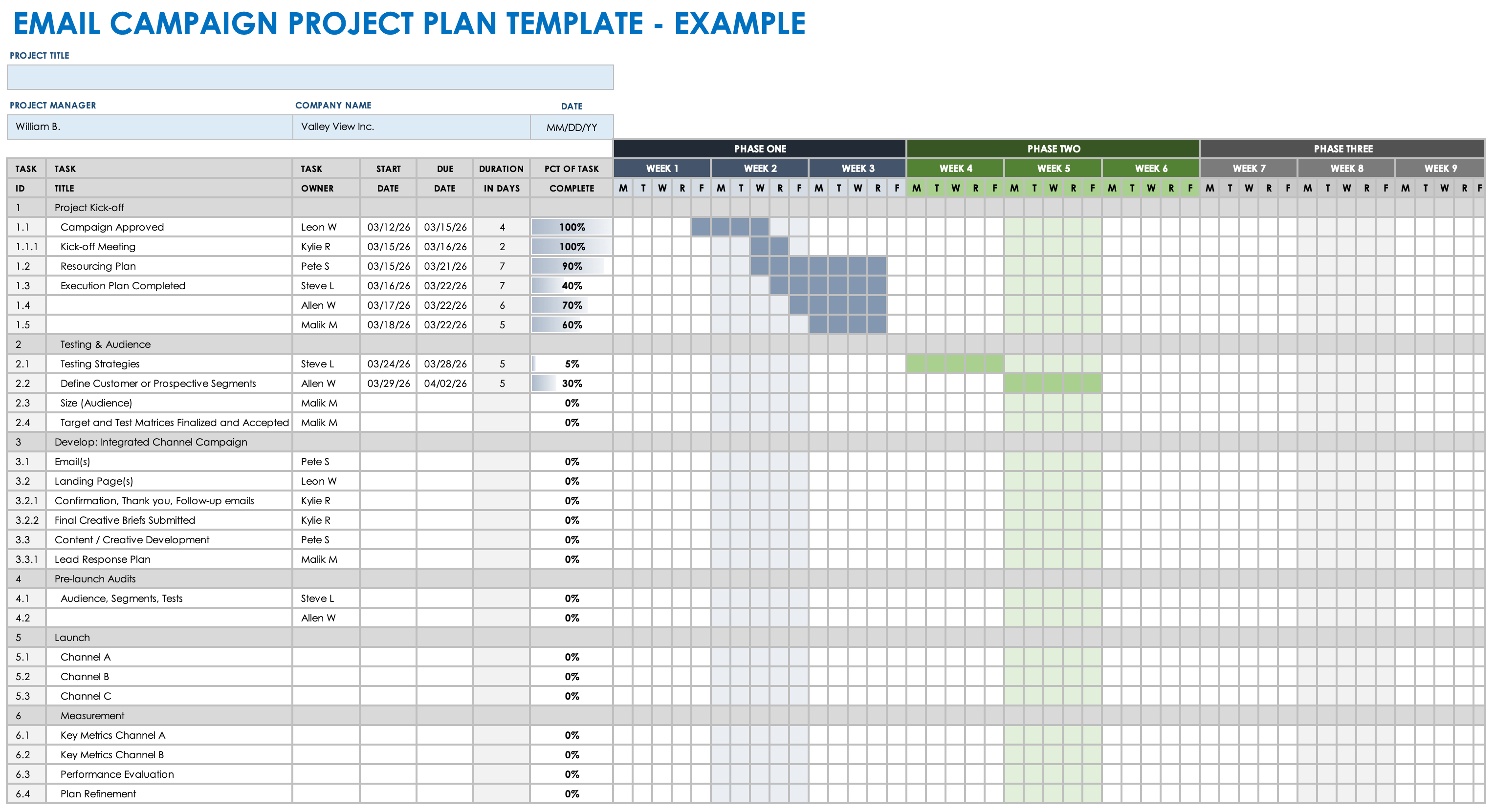 Email campaign project plan template mockup