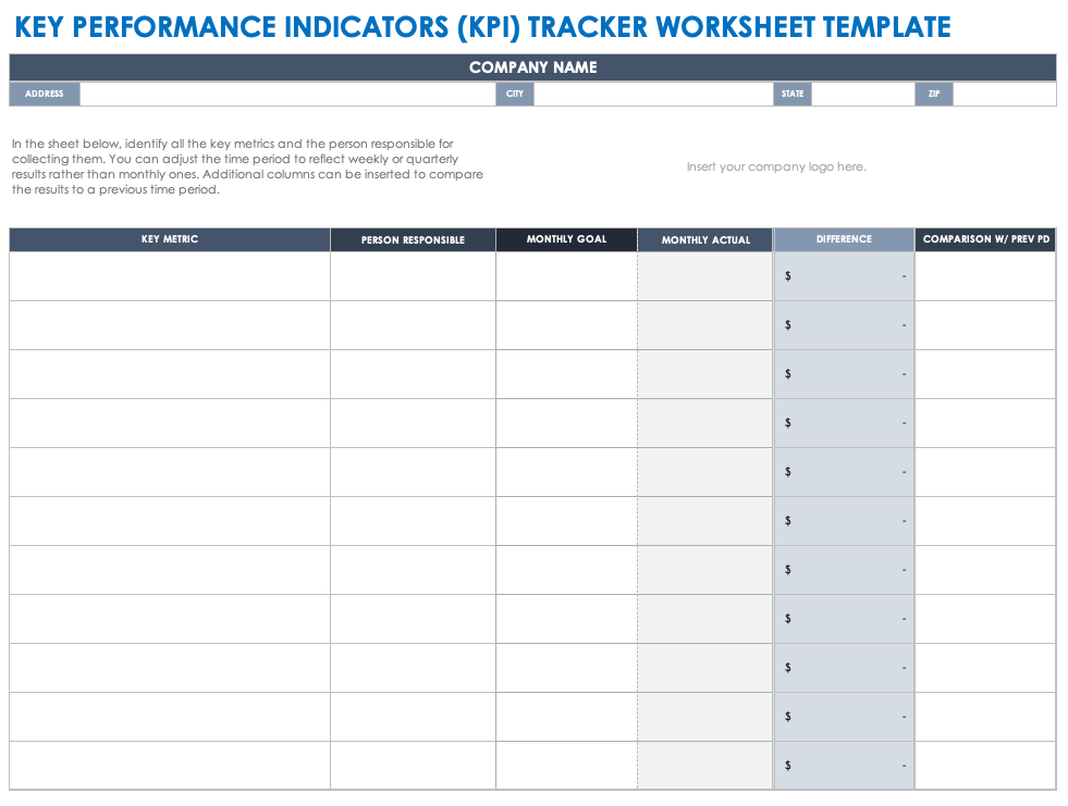 Key Performance Indicators KPI Tracking Template