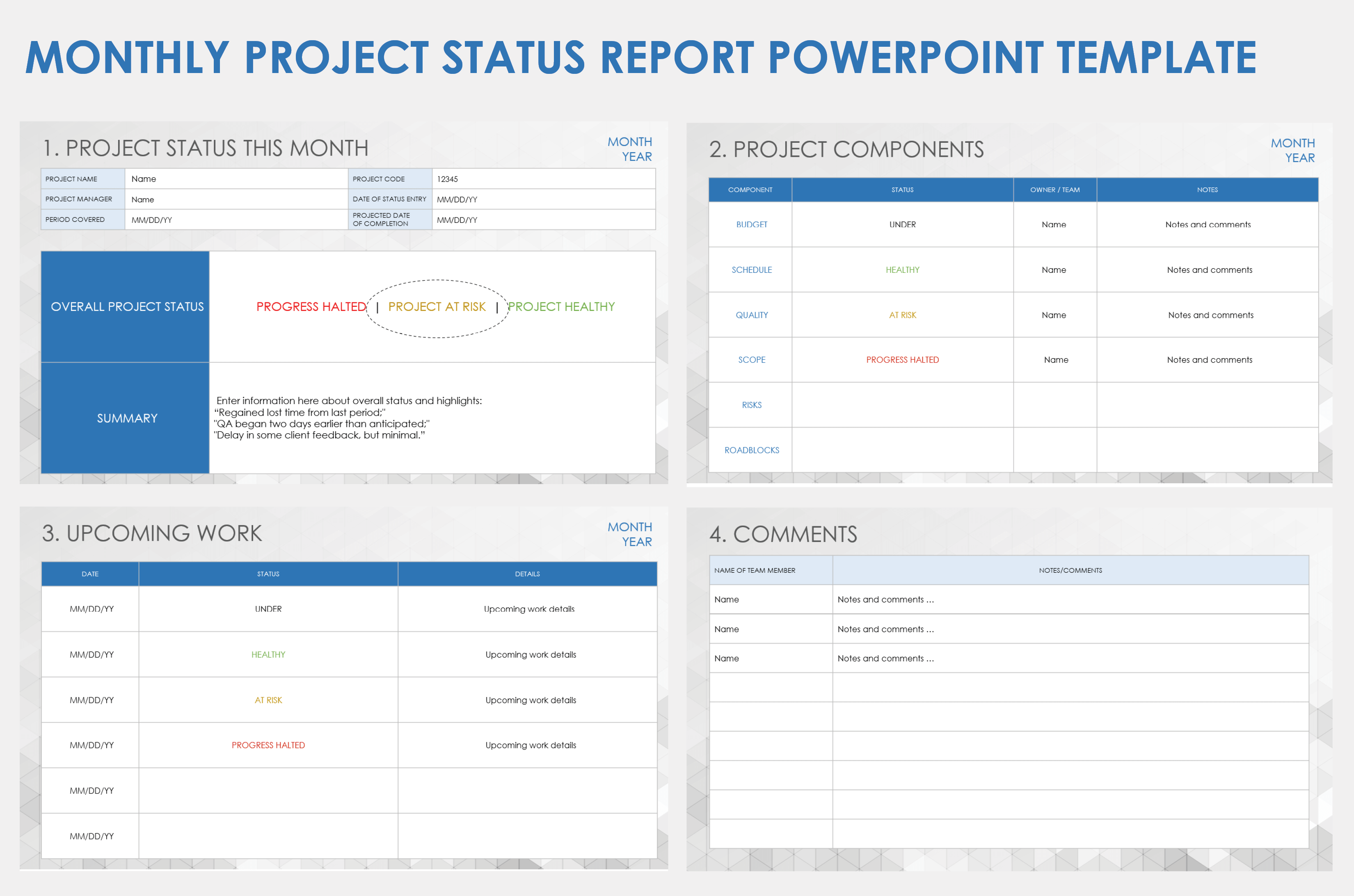 Monthly Project Status Report PowerPoint Template