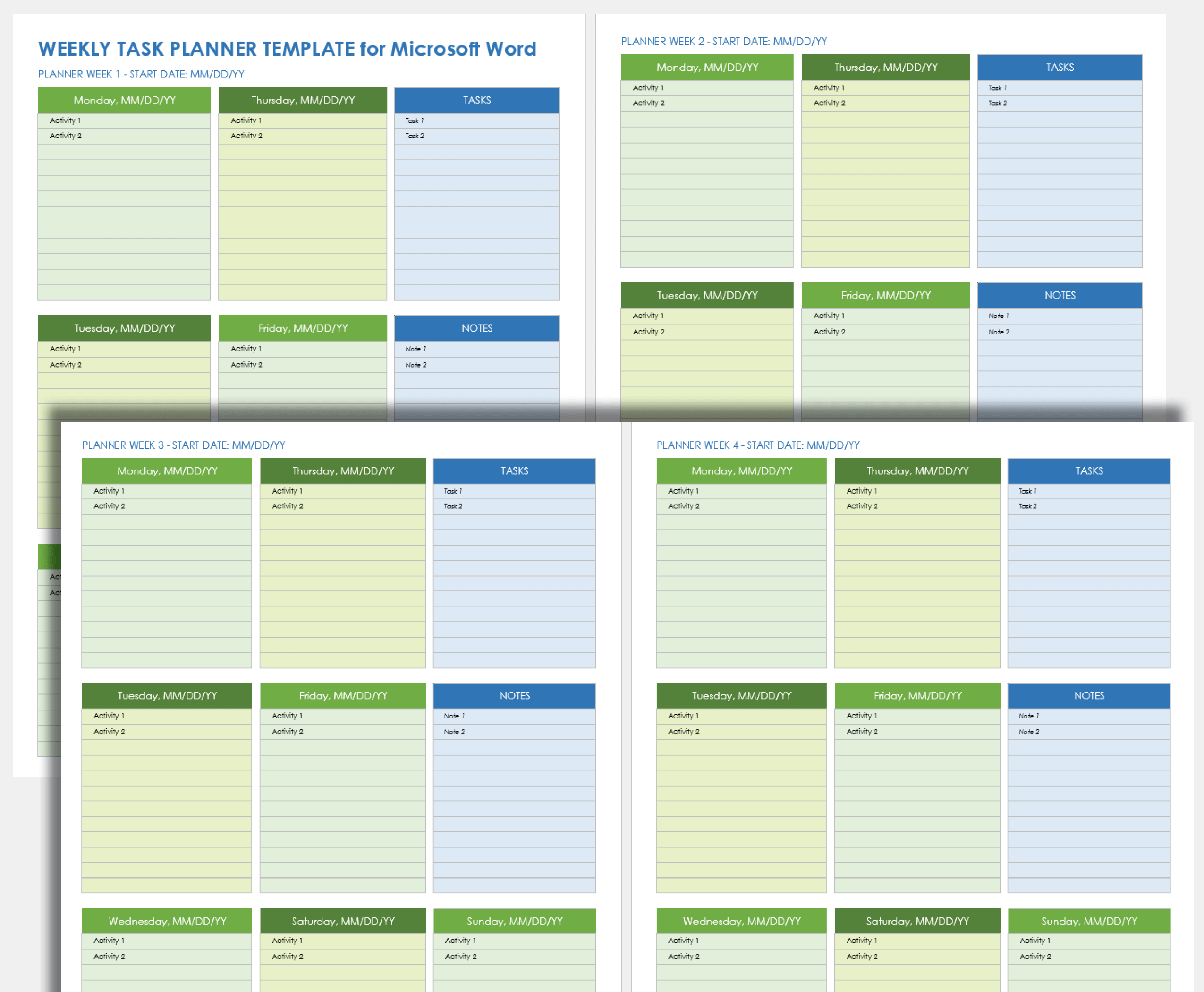 Weekly Task Planner Template Microsoft Word
