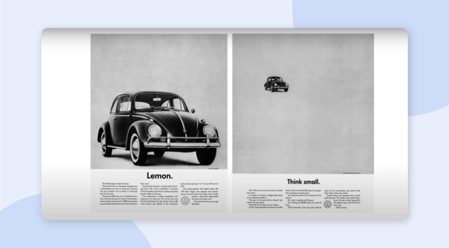 Volkswagen's "Think Small" advertising campaign example