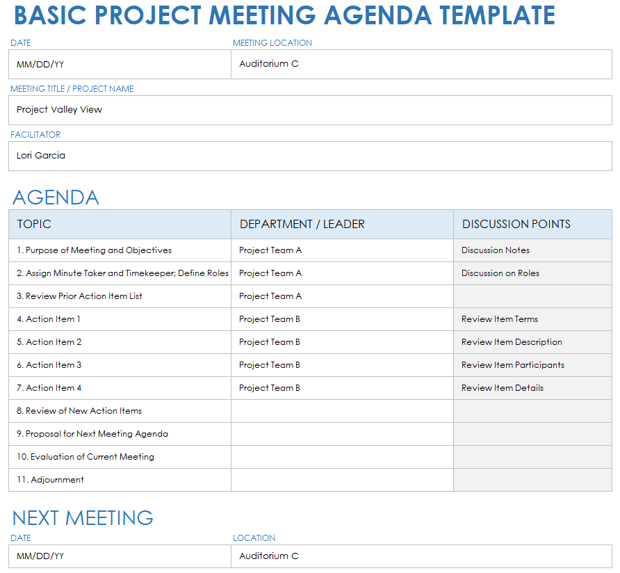 Basic Project Meeting Agenda Template