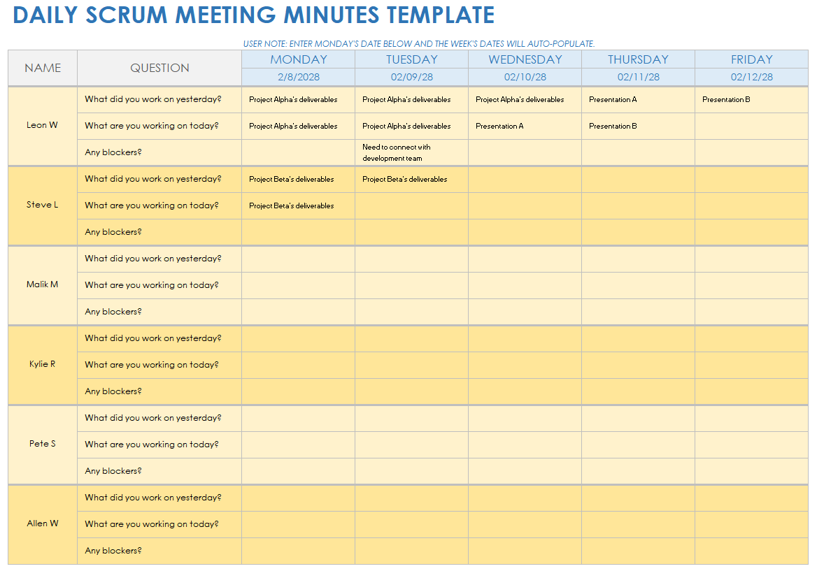 Daily Scrum Meeting Minutes Template
