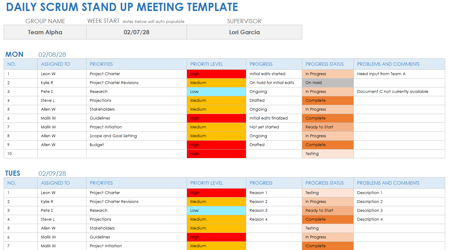Daily Scrum Standup Meeting Template
