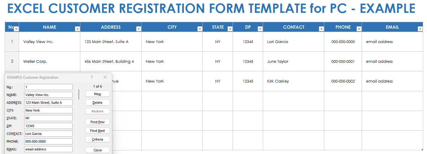 Customer Registration Form Excel Example Template