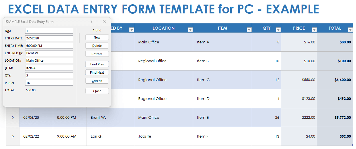 Data Entry Form Excel Example Template