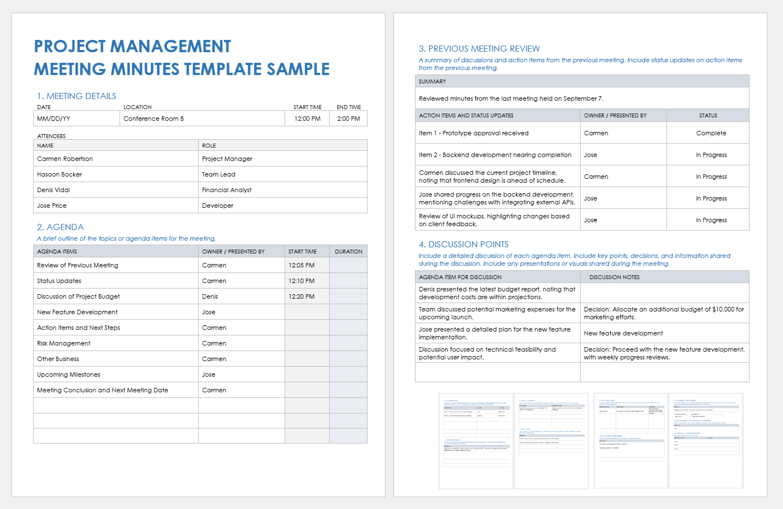 Project Management Meeting Minutes Sample Template