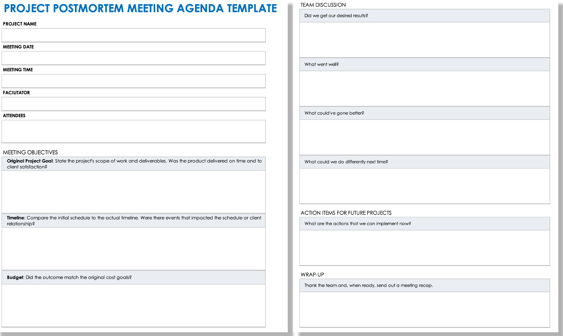 Project Post-Mortem Meeting Agenda Template