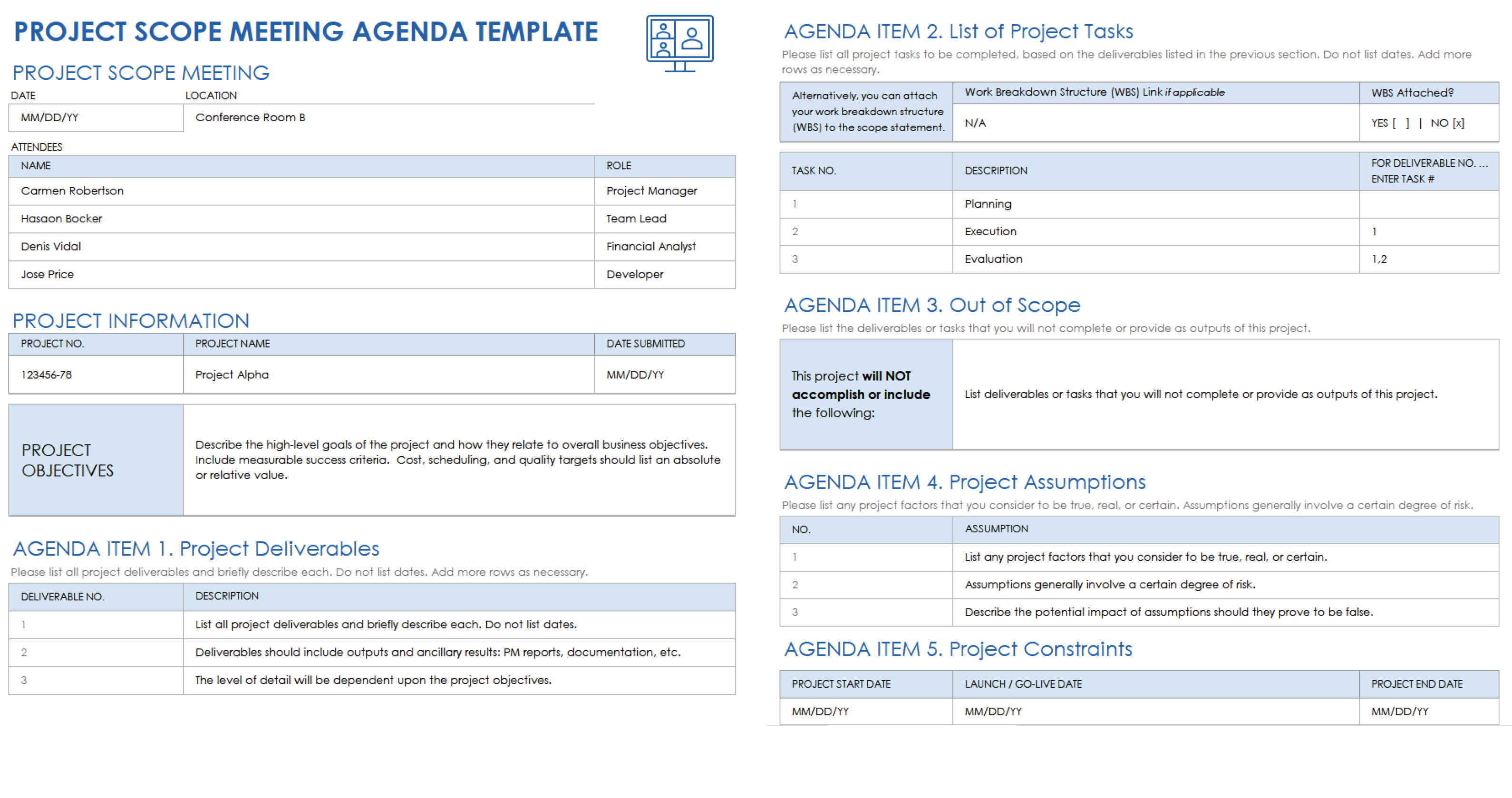 Project Scope Meeting Agenda Template