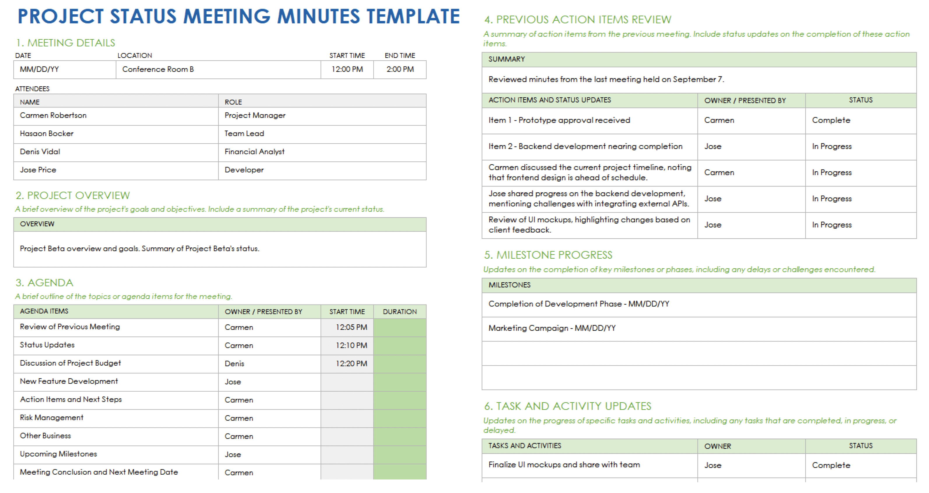 Project Status Meeting Minutes Template