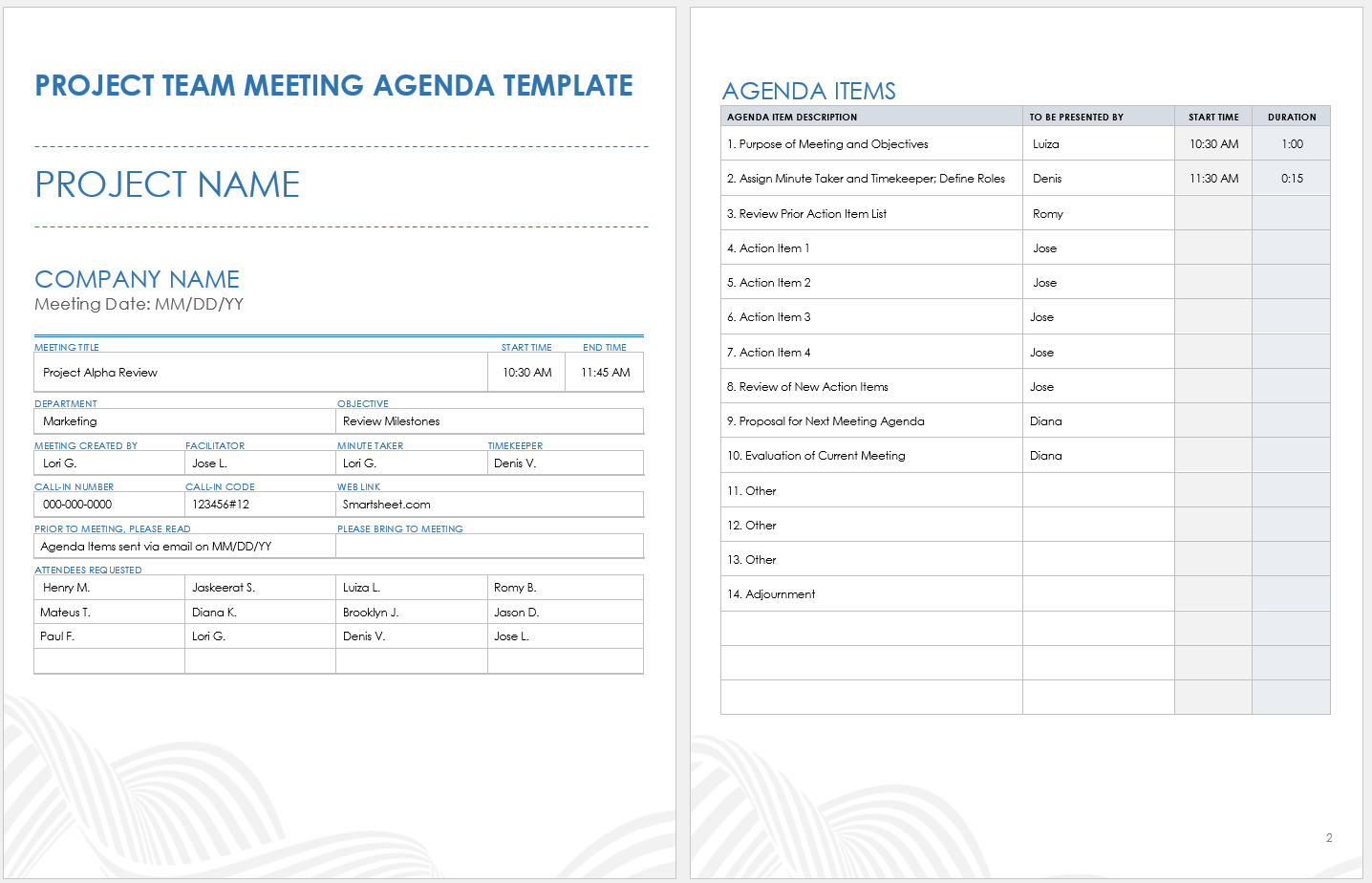 Project Team Meeting Agenda Template
