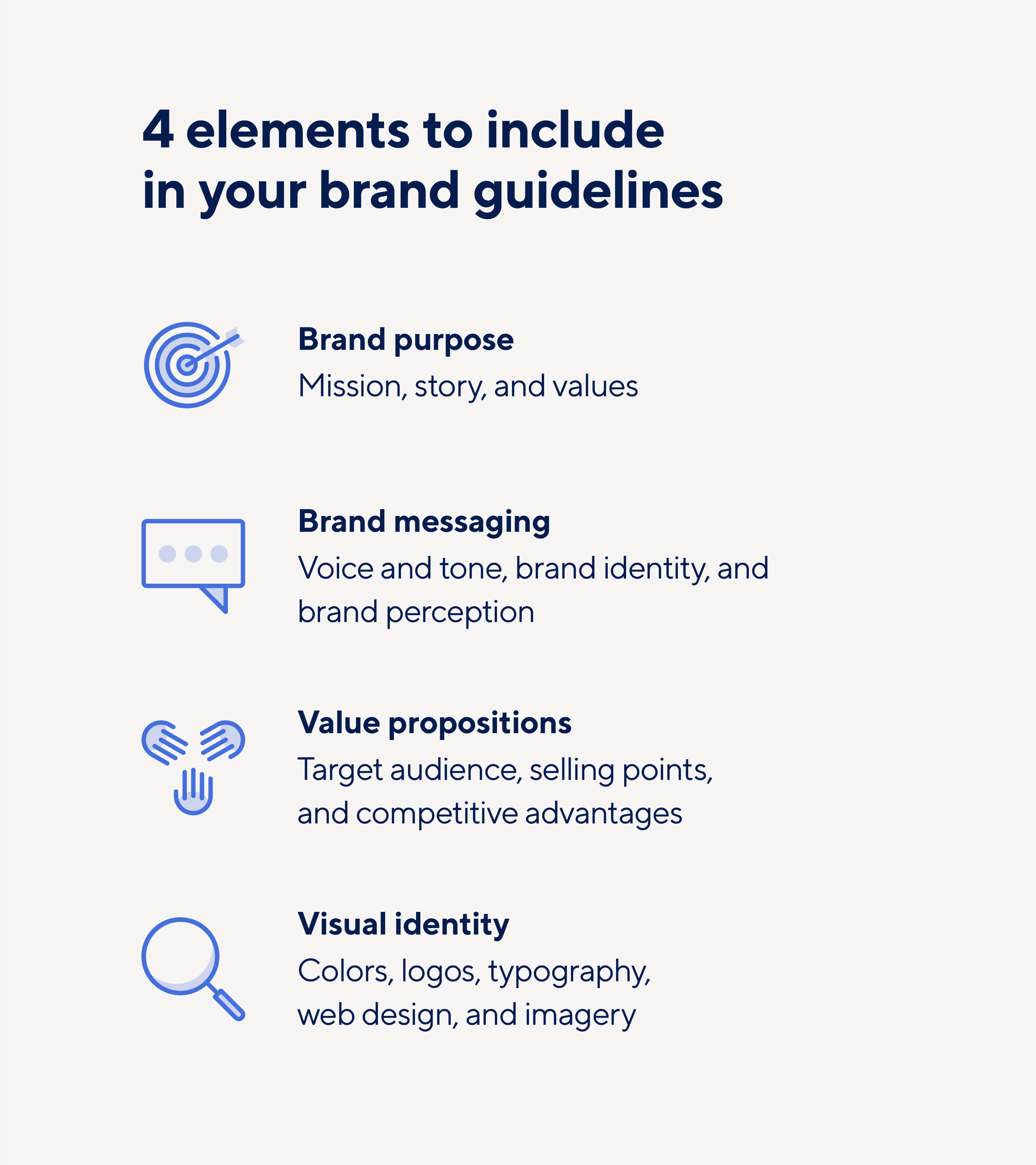 Elements to include in your brand guidelines to maintain brand compliance.