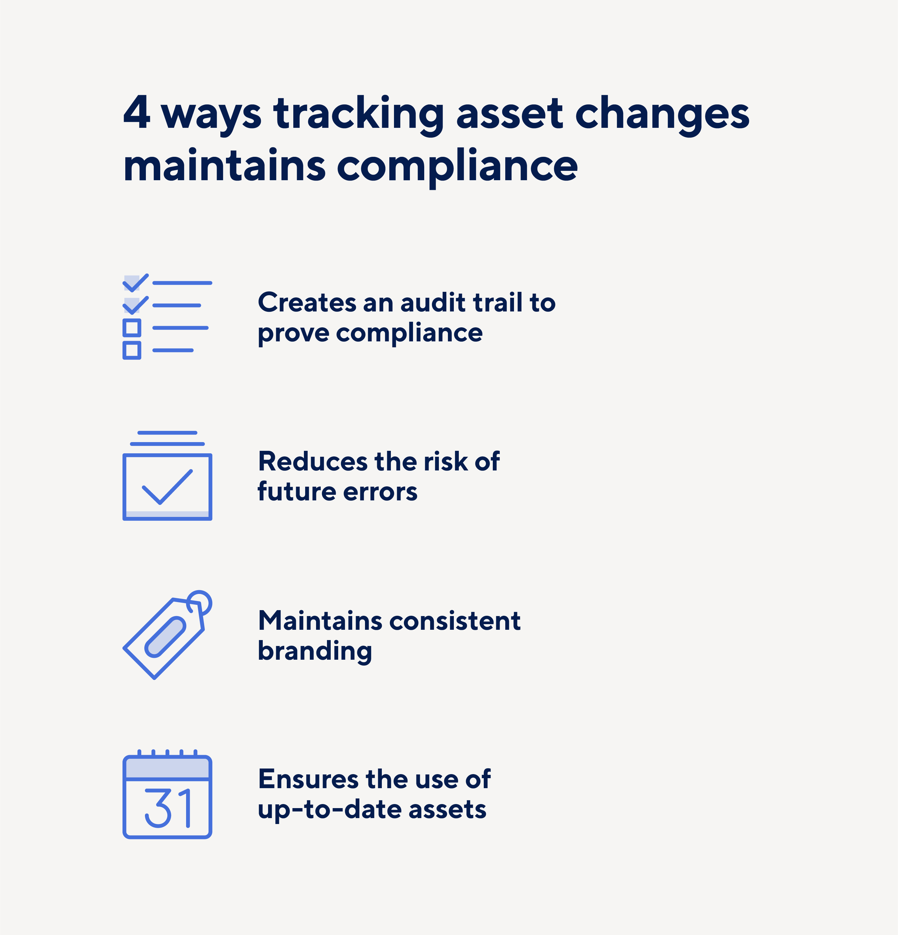 Ways tracking asset changes helps maintain brand compliance.
