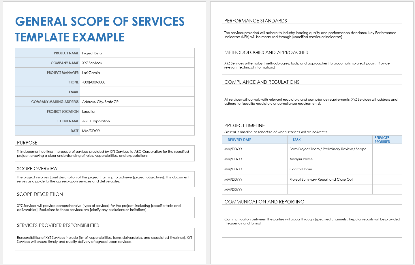 General Scope of Services Example Template
