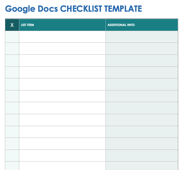Google Docs Checklist Template