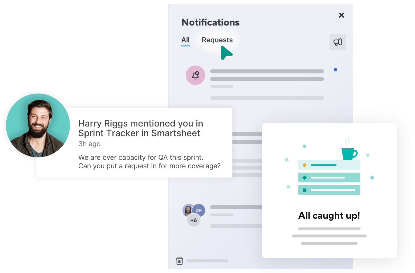 product ui showing notification center features