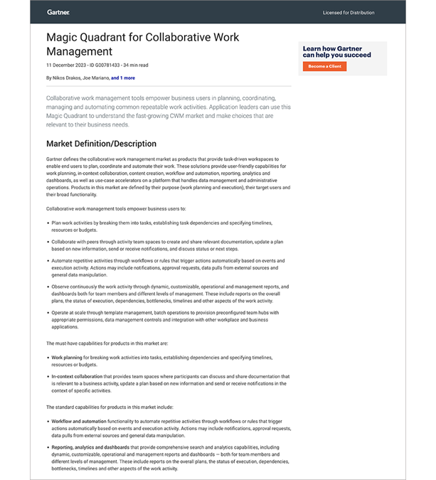 Gartner® Magic Quadrant™ for Collaborative Work Management report