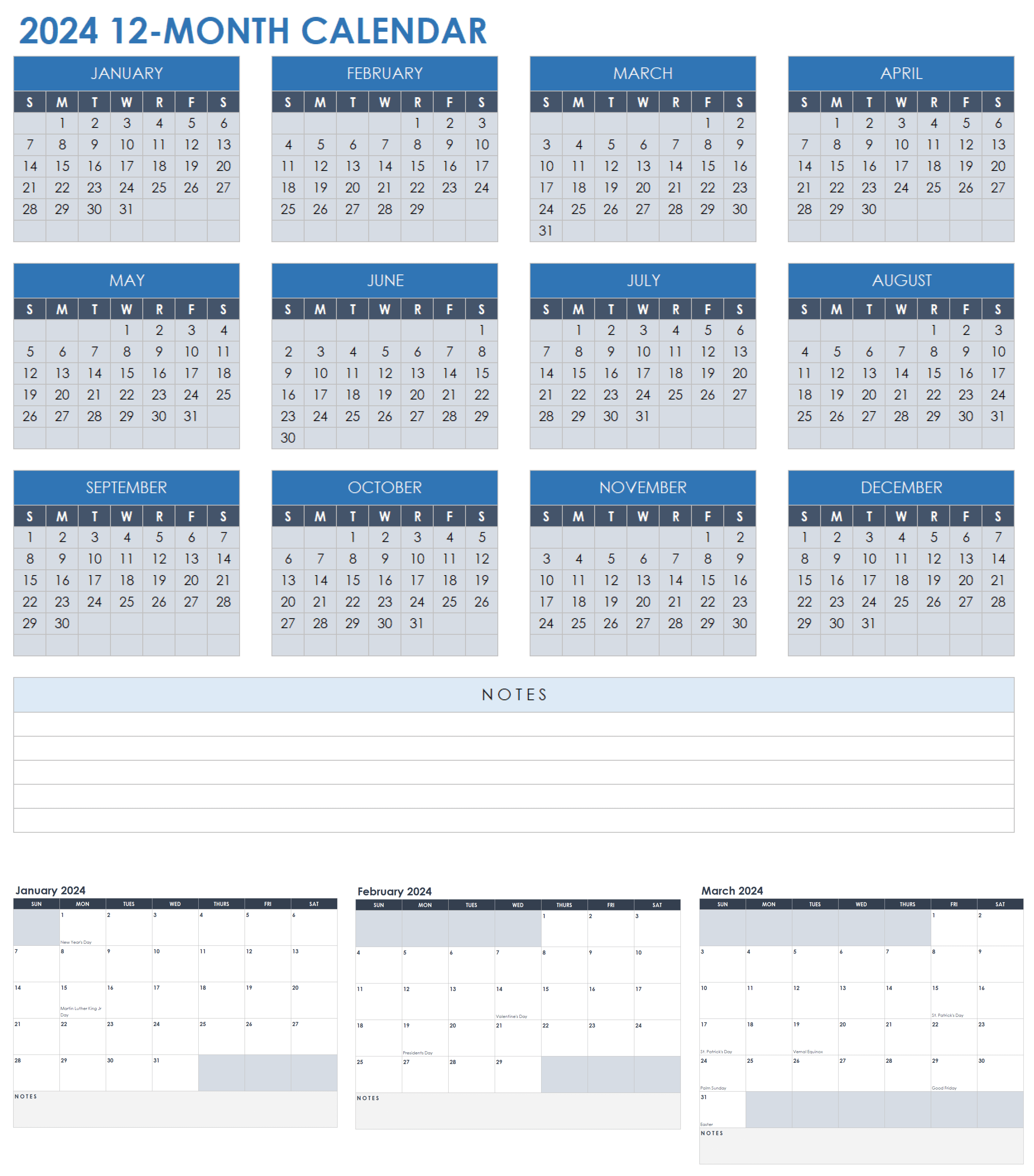 12-Month Calendar Template