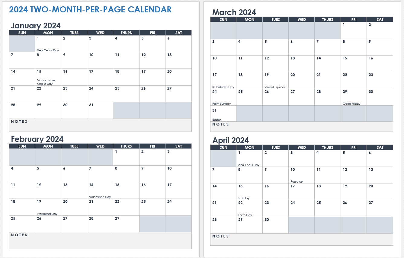 2024 2-Month Calendar