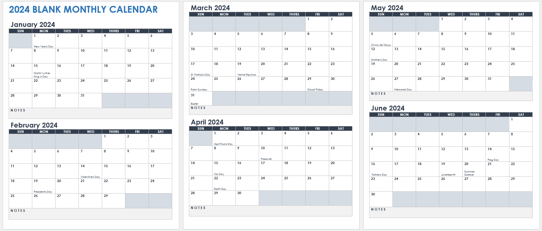 2024 Blank Monthly Calendar Template