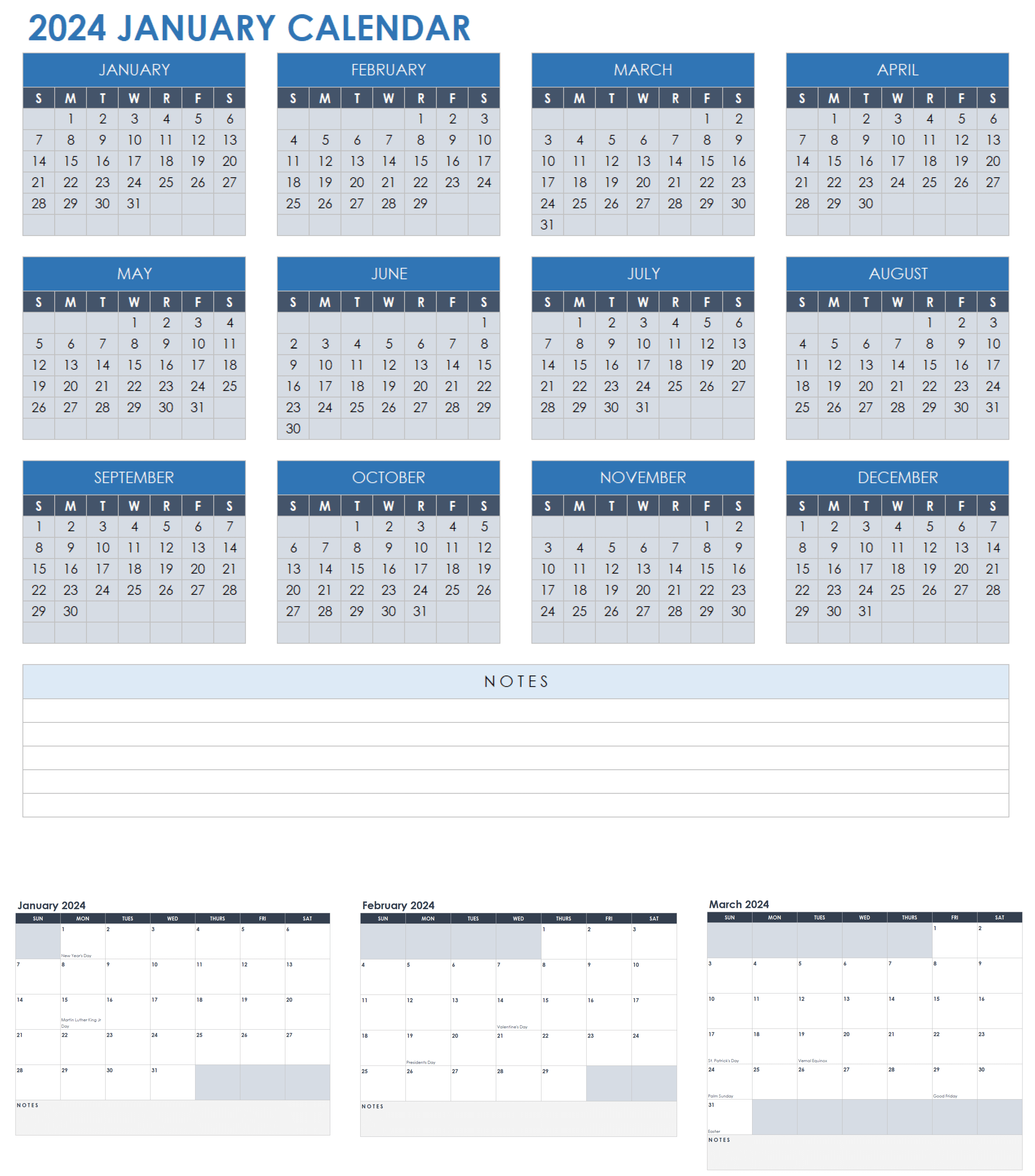 Calendrier Excel 2024 à télécharger