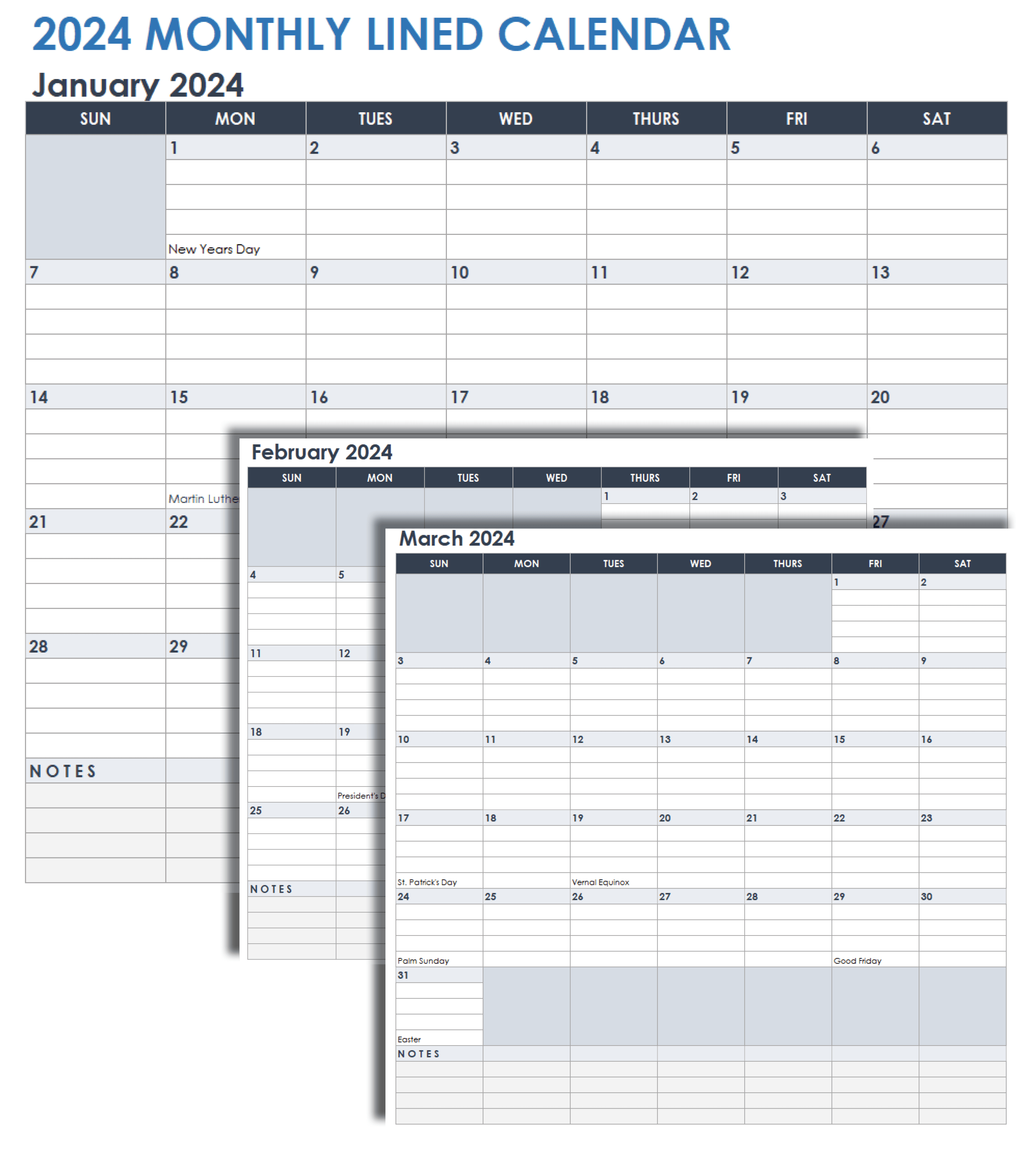 2024 Monthly Lined Calendar