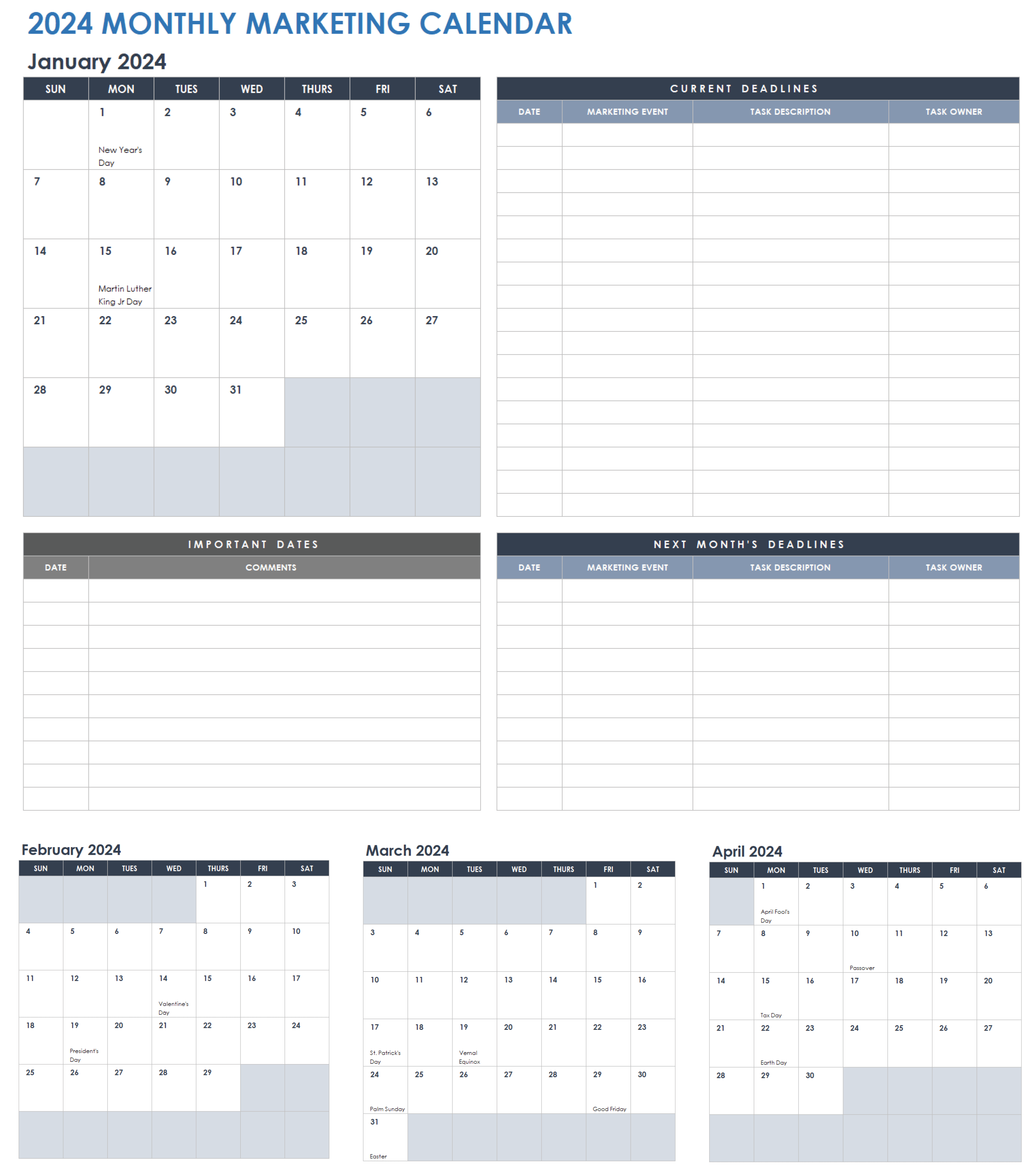 2024 Monthly Marketing Calendar Template